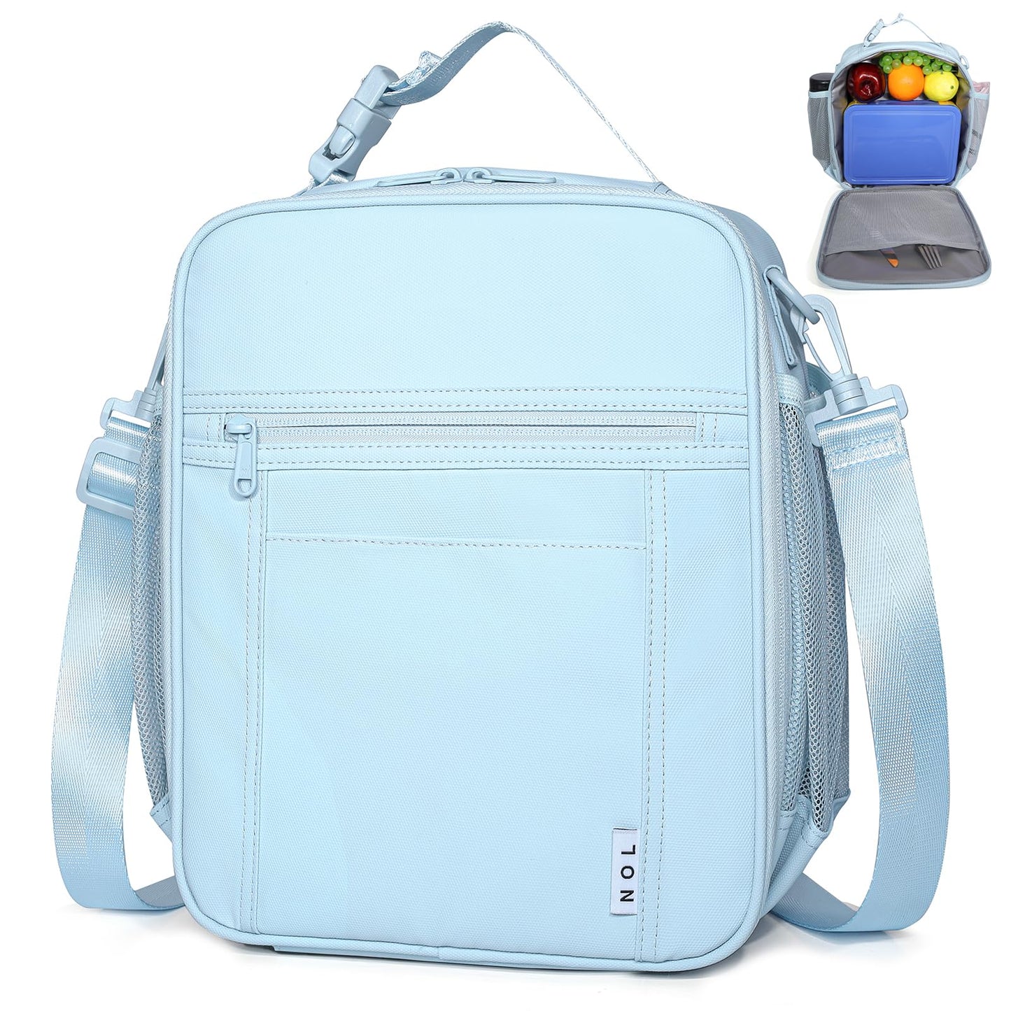 NOL Nylon Waterproof Kids Lunch Bag, Insulated Lunch Bag, Lunch box Cooler, Reusable, Zip Closure with Buckle Handle Holds Lunch Box, Snacks & Water Bottle for School Work, Cream