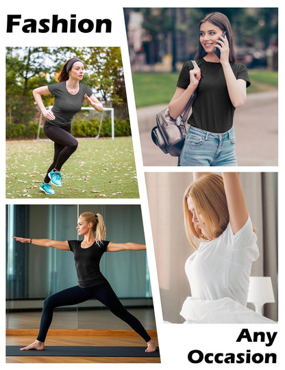 5 Pack Women's Short Sleeve Basic T Shirts Tees, Slim Fit Crew Neck Tshirt Summer Tops for Casual Workout Trendy