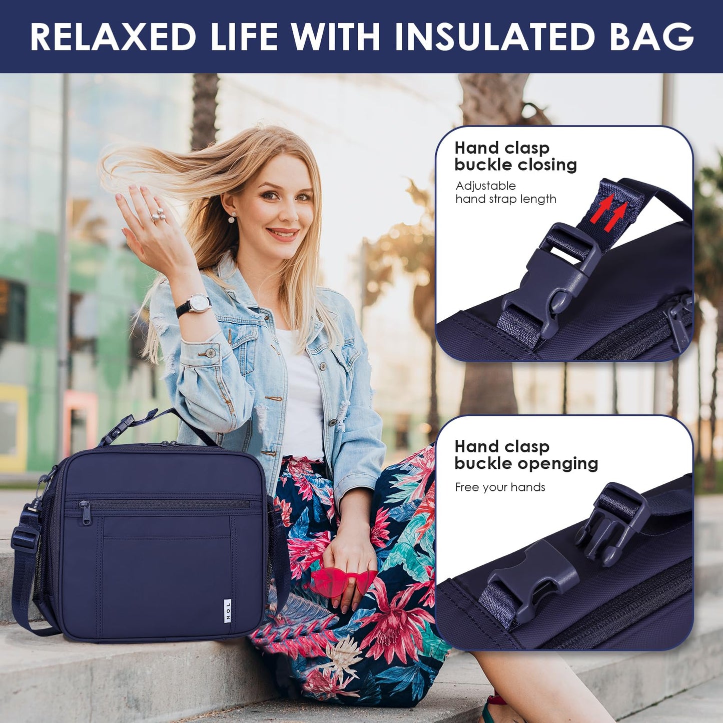 NOL Nylon Waterproof Kids Lunch Bag, Insulated Lunch Bag, Lunch box Cooler, Reusable, Zip Closure with Buckle Handle Holds Lunch Box, Snacks & Water Bottle for School Work, Cream