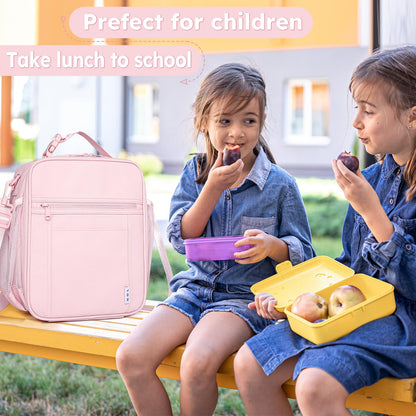 NOL Nylon Waterproof Kids Lunch Bag, Insulated Lunch Bag, Lunch box Cooler, Reusable, Zip Closure with Buckle Handle Holds Lunch Box, Snacks & Water Bottle for School Work, Cream