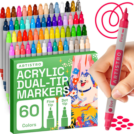 ARTISTRO 36 Precision Dual-Tip Acrylic Paint Markers – Paint Pens Set with Dot & Fine Tips for Fabric, Rock, Glass, Wood, Coloring Books – Classroom & Art Supplies Gift – Teacher Appreciation Gift