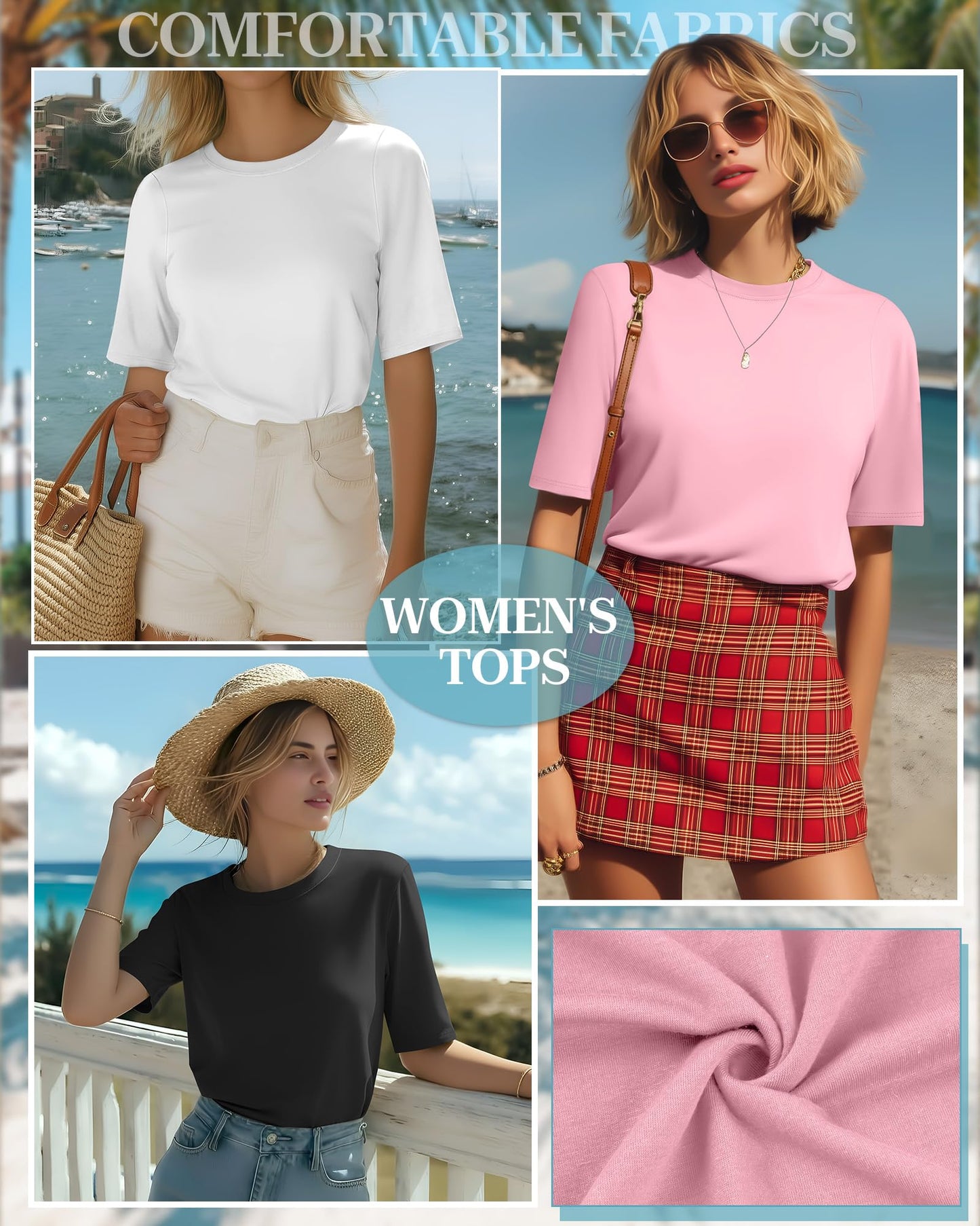 4 Pack Women's Half Sleeve T Shirts 1/2 Sleeve Basic Crew Neck Tops Elbow Length Casual Loose Fit Summer Tees