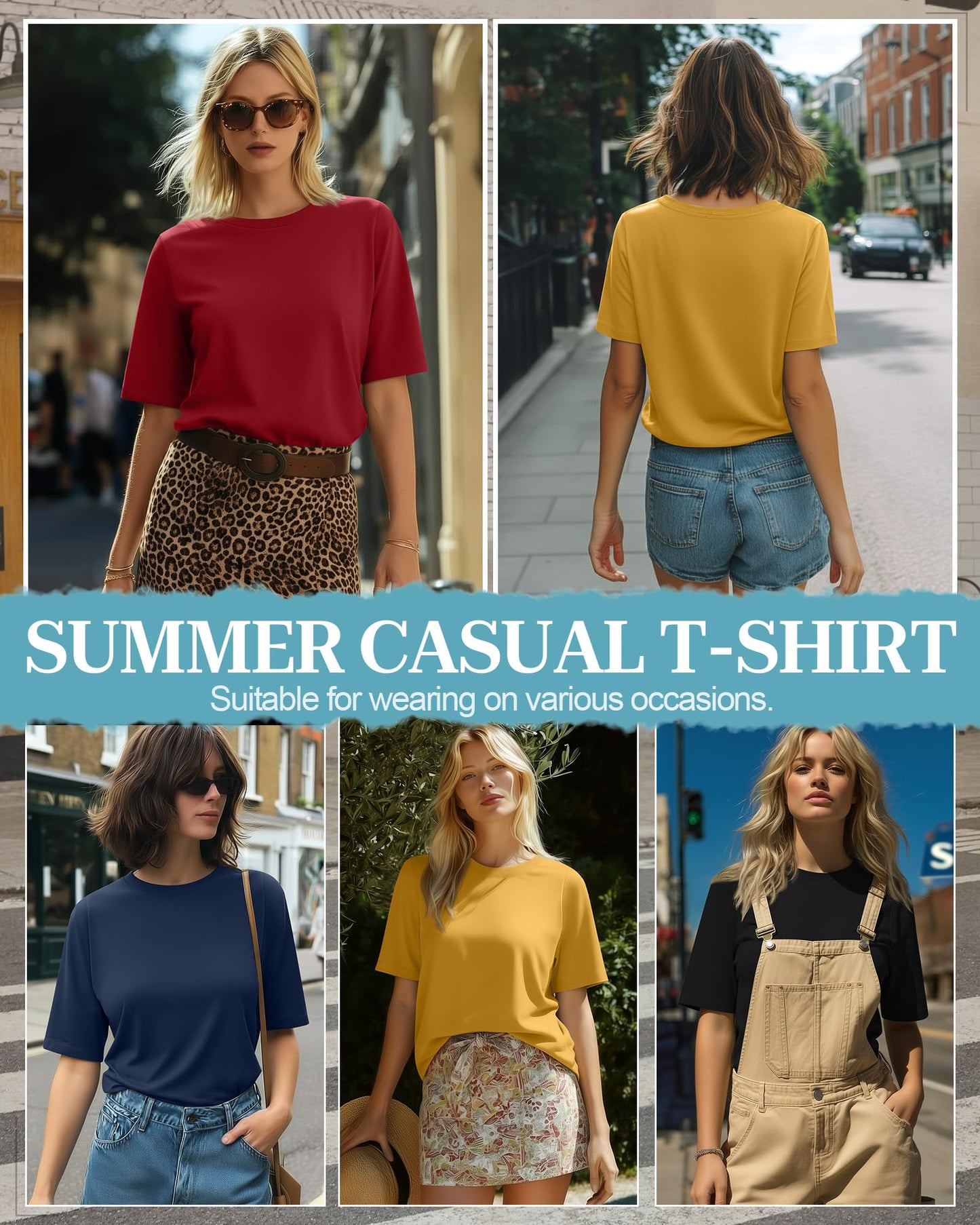4 Pack Women's Half Sleeve T Shirts 1/2 Sleeve Basic Crew Neck Tops Elbow Length Casual Loose Fit Summer Tees