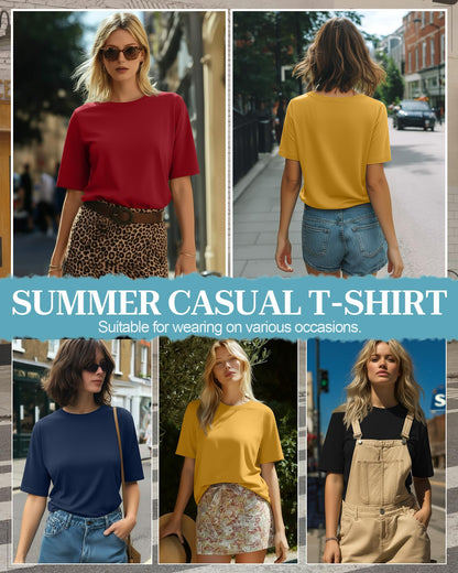 4 Pack Women's Half Sleeve T Shirts 1/2 Sleeve Basic Crew Neck Tops Elbow Length Casual Loose Fit Summer Tees