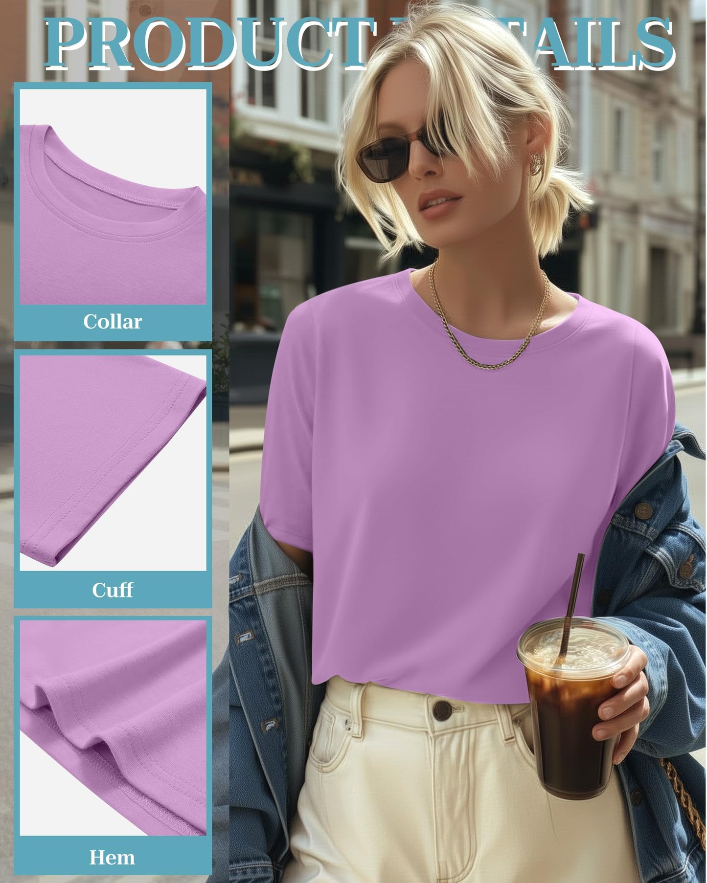 4 Pack Women's Half Sleeve T Shirts 1/2 Sleeve Basic Crew Neck Tops Elbow Length Casual Loose Fit Summer Tees