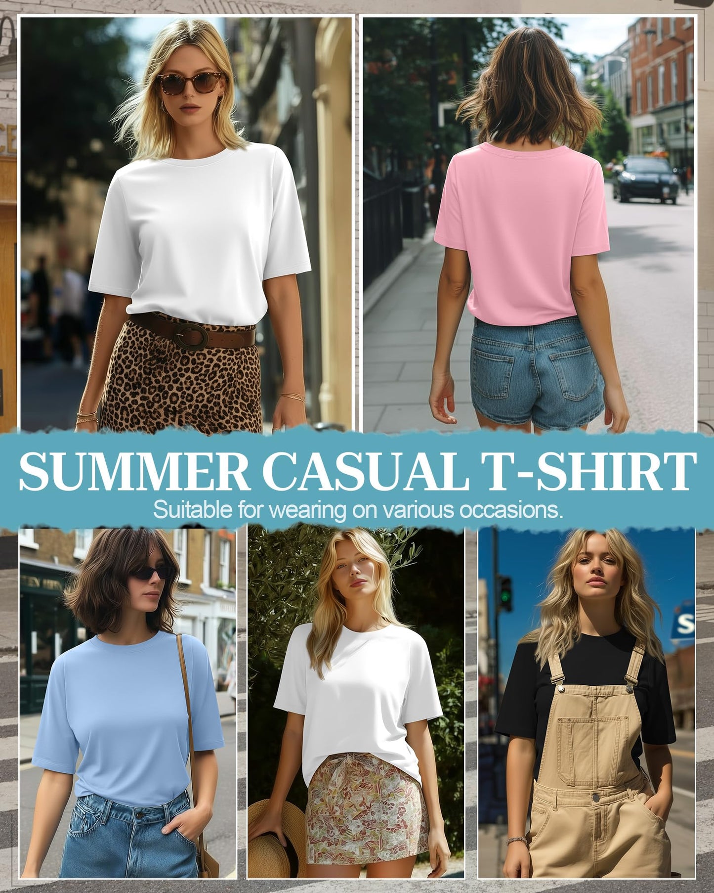 4 Pack Women's Half Sleeve T Shirts 1/2 Sleeve Basic Crew Neck Tops Elbow Length Casual Loose Fit Summer Tees