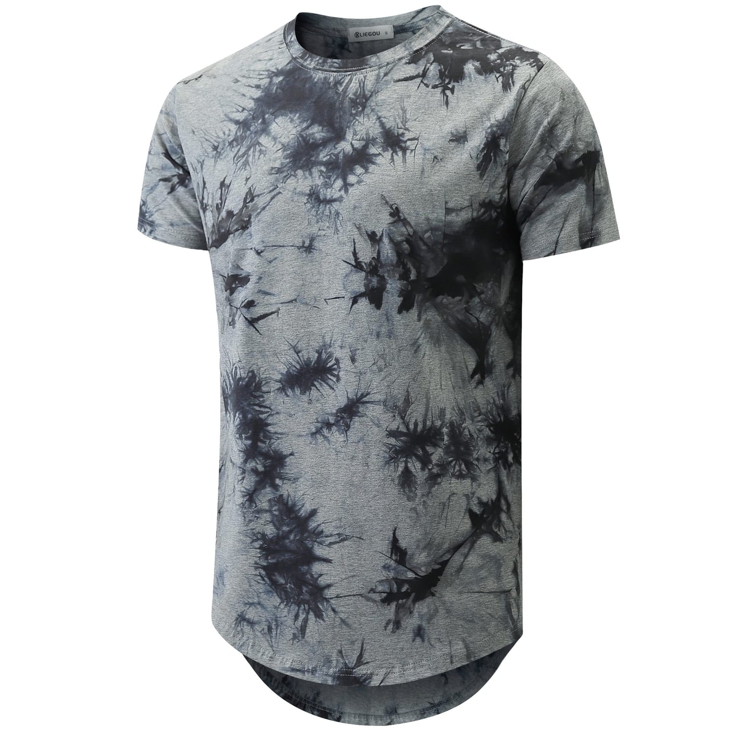 KLIEGOU Mens Hipster Hip Hop Ripped Round Hemline Pattern Print T Shirt