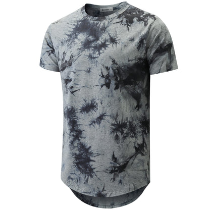 KLIEGOU Mens Hipster Hip Hop Ripped Round Hemline Pattern Print T Shirt