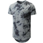 KLIEGOU Mens Hipster Hip Hop Ripped Round Hemline Pattern Print T Shirt