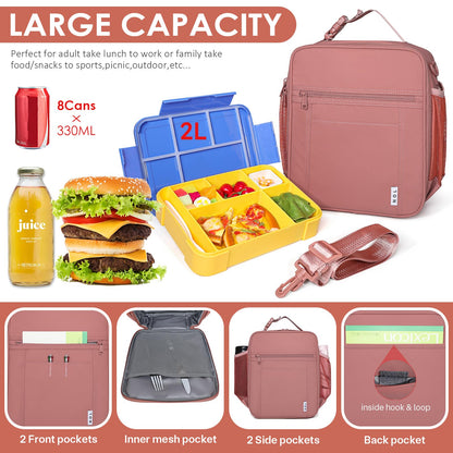 NOL Nylon Waterproof Kids Lunch Bag, Insulated Lunch Bag, Lunch box Cooler, Reusable, Zip Closure with Buckle Handle Holds Lunch Box, Snacks & Water Bottle for School Work, Cream