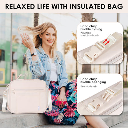NOL Nylon Waterproof Kids Lunch Bag, Insulated Lunch Bag, Lunch box Cooler, Reusable, Zip Closure with Buckle Handle Holds Lunch Box, Snacks & Water Bottle for School Work, Cream