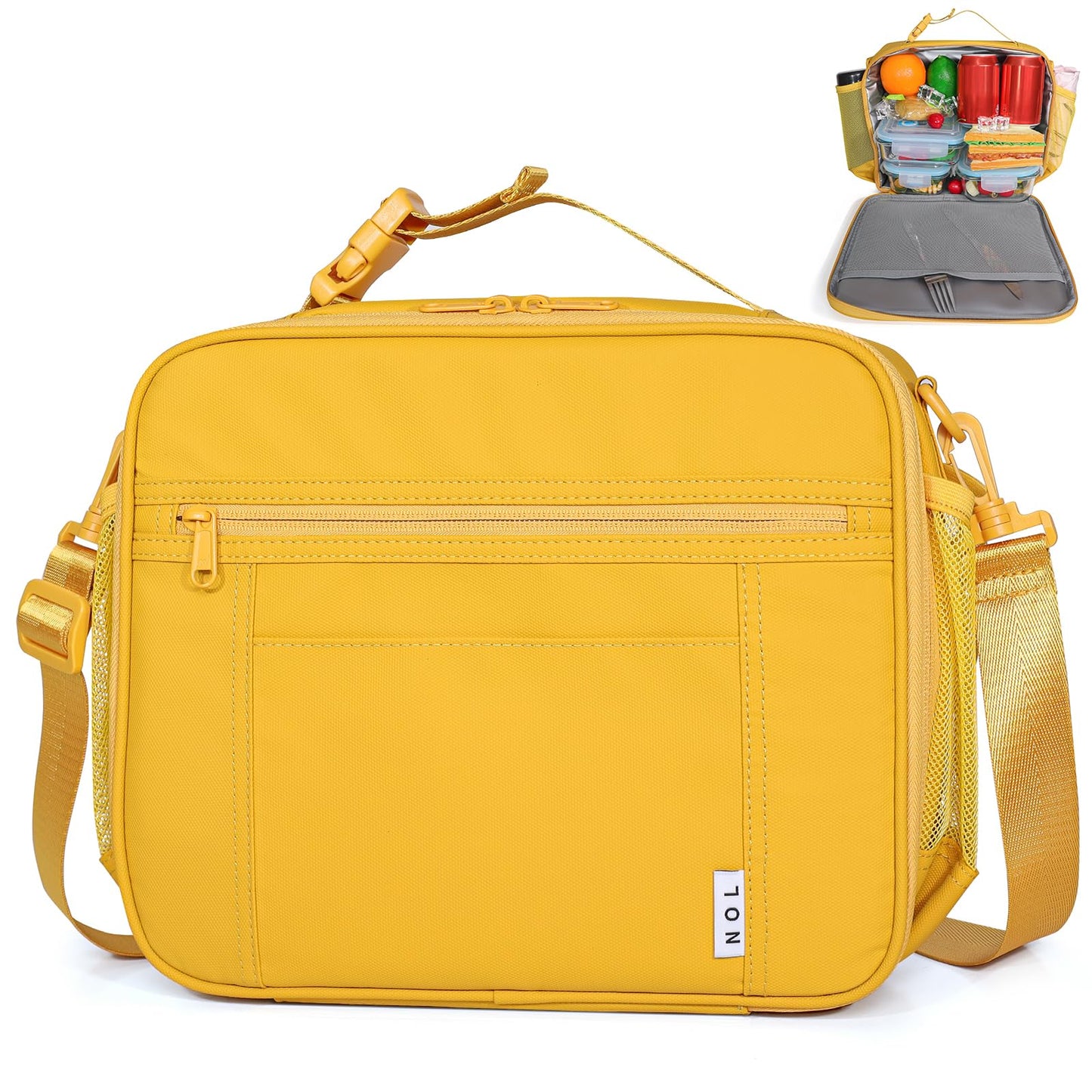 NOL Nylon Waterproof Kids Lunch Bag, Insulated Lunch Bag, Lunch box Cooler, Reusable, Zip Closure with Buckle Handle Holds Lunch Box, Snacks & Water Bottle for School Work, Cream