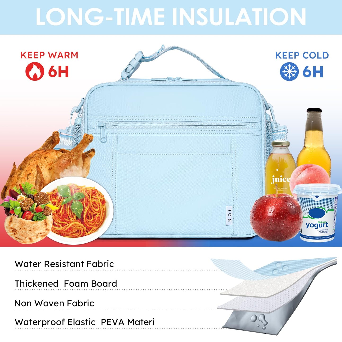 NOL Nylon Waterproof Kids Lunch Bag, Insulated Lunch Bag, Lunch box Cooler, Reusable, Zip Closure with Buckle Handle Holds Lunch Box, Snacks & Water Bottle for School Work, Cream