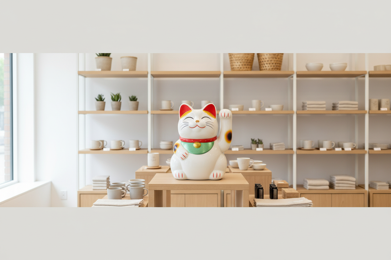 Minimalist happy lucky cat banner